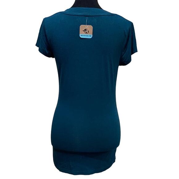 Hand Printed Upcycled Women Medium Purple Blue Succulent Cactus Short Sleeve Tee - Picture 3 of 3